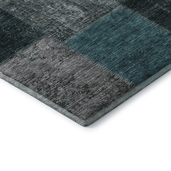 HomeRoots 9' X 12' Teal and Gray Patchwork Area Rug - Durable, Washable, UV-Protected for High-Traffic Spaces 655209