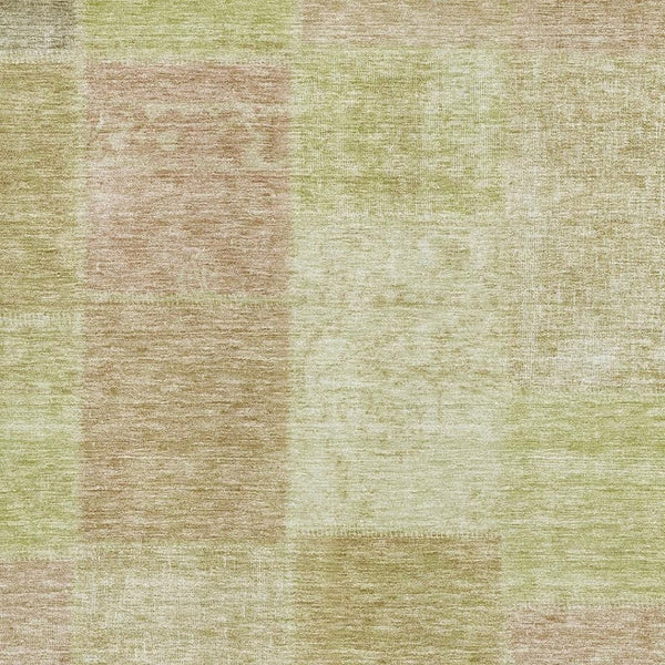 HomeRoots 5' Artichoke Green & Khaki Patchwork Area Rug - Washable, UV Protected, Durable for Busy Homes 655212