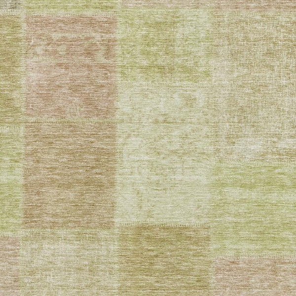 HomeRoots 5' Artichoke Green & Khaki Patchwork Area Rug - Washable, UV Protected, Durable for Busy Homes 655212