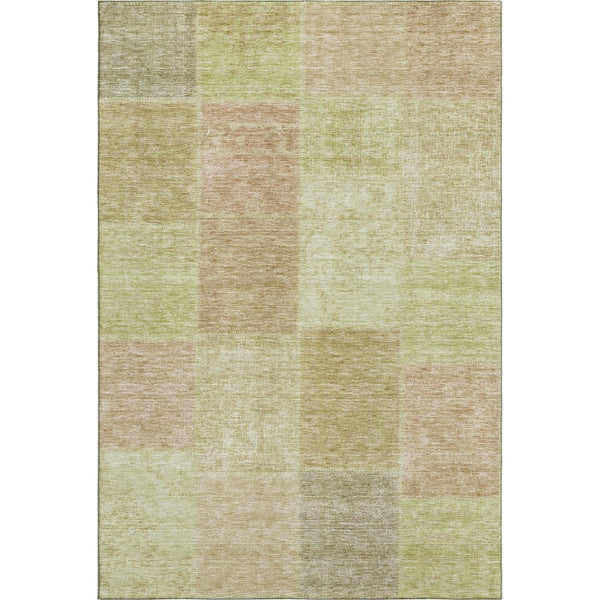 HomeRoots 5' Artichoke Green & Khaki Patchwork Area Rug - Washable, UV Protected, Durable for Busy Homes 655212
