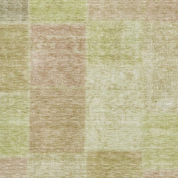 HomeRoots 5' Artichoke Green & Khaki Patchwork Area Rug - Washable, UV Protected, Durable for Busy Homes 655212