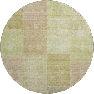 HomeRoots 8' Artichoke Green & Khaki Patchwork Washable Round Rug with UV Protection for Stylish Living Spaces 655213