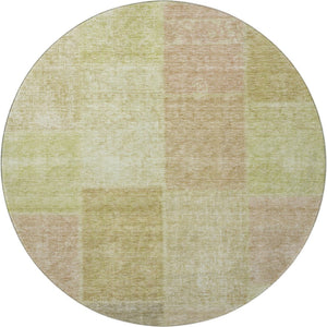 HomeRoots 8' Artichoke Green & Khaki Patchwork Washable Round Rug with UV Protection for Stylish Living Spaces 655213