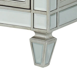 English Elm Varian Mirrored Nightstand Silver with Sunburst Trim, Crystal Knobs, Felt Lined Drawer, Mirrored Legs B2726P261261