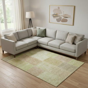 HomeRoots 8' X 10' Artichoke Green & Khaki Patchwork Rug - Stylish, Washable, UV-Protected for Everyday Use 655214