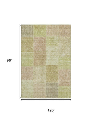 HomeRoots 8' X 10' Artichoke Green & Khaki Patchwork Rug - Stylish, Washable, UV-Protected for Everyday Use 655214