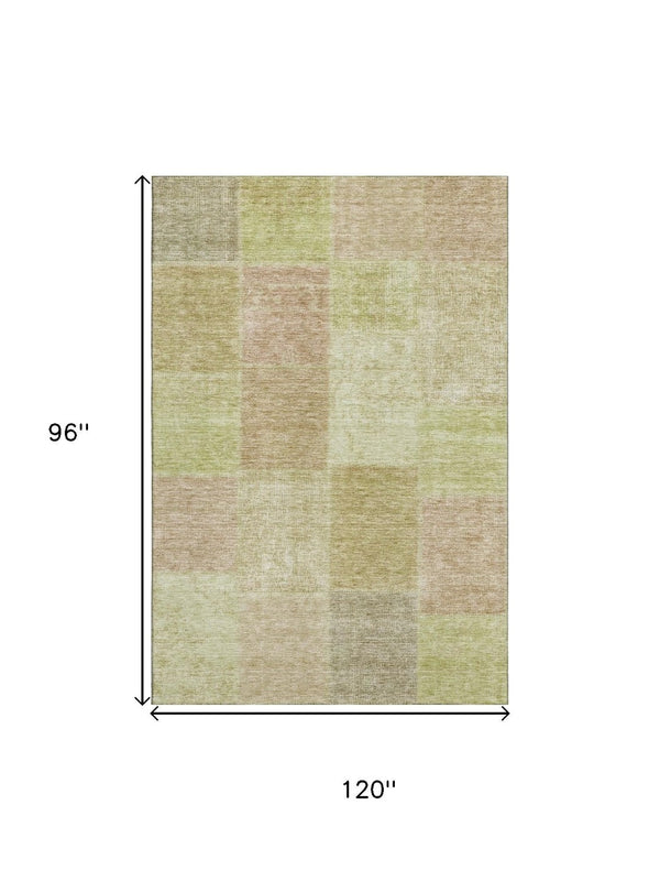 HomeRoots 8' X 10' Artichoke Green & Khaki Patchwork Rug - Stylish, Washable, UV-Protected for Everyday Use 655214