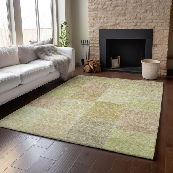 HomeRoots 9' Artichoke Green & Khaki Patchwork Washable Area Rug with UV Protection for High-Traffic Spaces 655215
