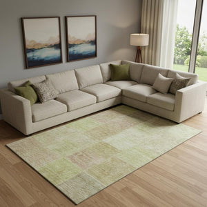 HomeRoots 10' X 14' Stylish Artichoke Green & Khaki Patchwork Washable Area Rug with UV Protection & Durability 655216