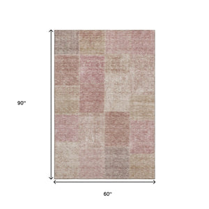 HomeRoots 5' X 8' Blush and Beige Patchwork Area Rug - Stylish, Stain-Resistant, UV Protected for Everyday Use 655218