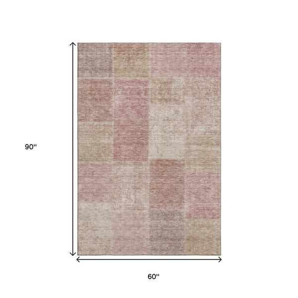 HomeRoots 5' X 8' Blush and Beige Patchwork Area Rug - Stylish, Stain-Resistant, UV Protected for Everyday Use 655218
