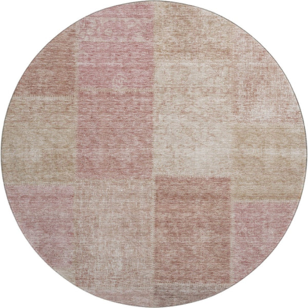 HomeRoots 8' Blush & Beige Round Patchwork Rug - Washable, UV-Protected, Stain-Resistant for Modern Homes 655219