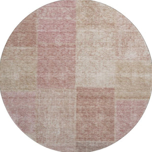 HomeRoots 8' Blush & Beige Round Patchwork Rug - Washable, UV-Protected, Stain-Resistant for Modern Homes 655219