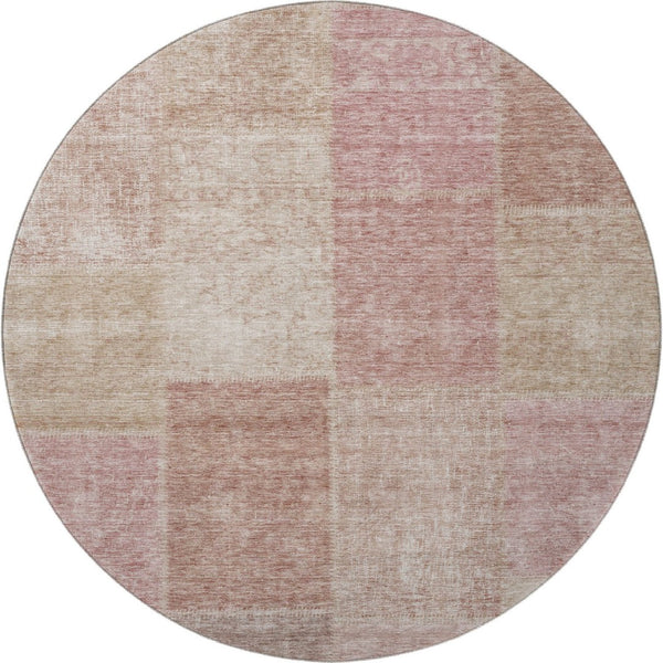 HomeRoots 8' Blush & Beige Round Patchwork Rug - Washable, UV-Protected, Stain-Resistant for Modern Homes 655219