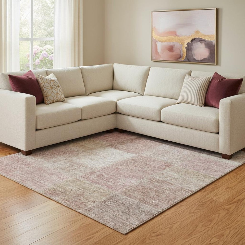 HomeRoots 8' X 10' Blush & Beige Patchwork Area Rug - Washable, UV Protected, Stain Resistant for Homes with Kids! 655220