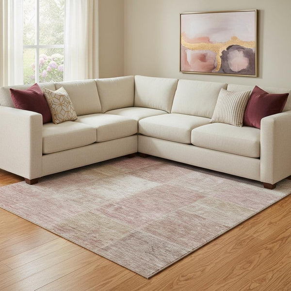 HomeRoots 8' X 10' Blush & Beige Patchwork Area Rug - Washable, UV Protected, Stain Resistant for Homes with Kids! 655220