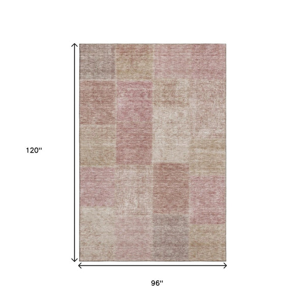 HomeRoots 8' X 10' Blush & Beige Patchwork Area Rug - Washable, UV Protected, Stain Resistant for Homes with Kids! 655220