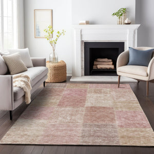 HomeRoots 9' X 12' Blush and Beige Washable Area Rug - Stylish, Durable Patchwork with UV Protection for Homes 655221