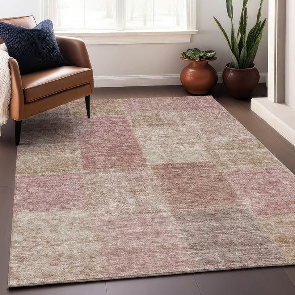 HomeRoots 9' X 12' Blush and Beige Washable Area Rug - Stylish, Durable Patchwork with UV Protection for Homes 655221