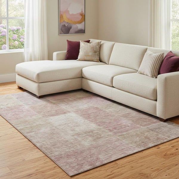 HomeRoots 9' X 12' Blush and Beige Washable Area Rug - Stylish, Durable Patchwork with UV Protection for Homes 655221