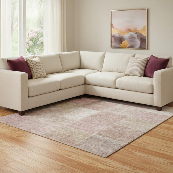 HomeRoots 10' Blush and Beige Patchwork Area Rug - Washable, UV Protected, Durable for Homes with Kids & Pets 655222