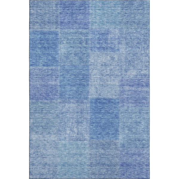 HomeRoots 5' X 8' Denim Blue & Ivory Patchwork Area Rug – Durable, Washable, UV-Protected for Modern Spaces 655224