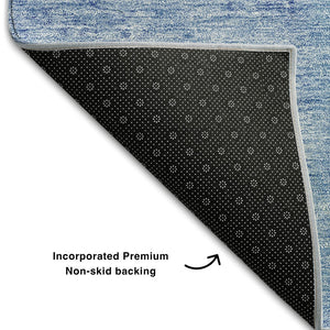 HomeRoots 8' Denim Blue & Ivory Patchwork Round Rug - Washable, UV Protected, Durable for High-Traffic Areas 655225