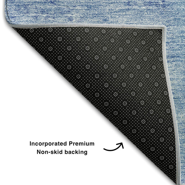 HomeRoots 8' Denim Blue & Ivory Patchwork Round Rug - Washable, UV Protected, Durable for High-Traffic Areas 655225