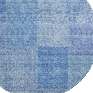 HomeRoots 8' Denim Blue & Ivory Patchwork Round Rug - Washable, UV Protected, Durable for High-Traffic Areas 655225