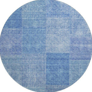 HomeRoots 8' Denim Blue & Ivory Patchwork Round Rug - Washable, UV Protected, Durable for High-Traffic Areas 655225