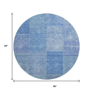 HomeRoots 8' Denim Blue & Ivory Patchwork Round Rug - Washable, UV Protected, Durable for High-Traffic Areas 655225