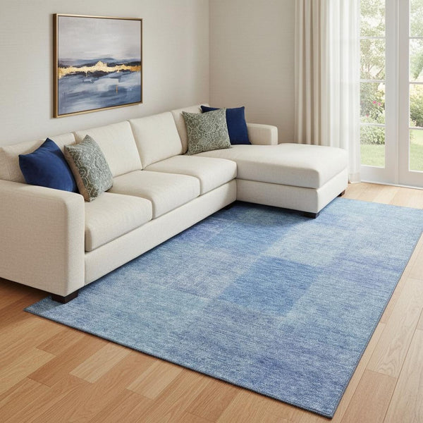 HomeRoots 8' X 10' Denim Blue & Ivory Patchwork Area Rug - Washable, Stain-Resistant, UV Protected & Cozy! 655226