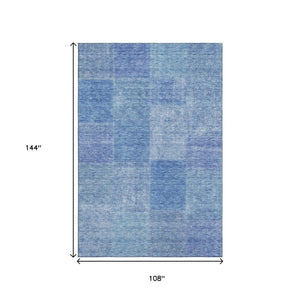 HomeRoots 9' X 12' Denim Blue & Ivory Washable Area Rug - Durable Patchwork Design with UV Protection & Style 655227