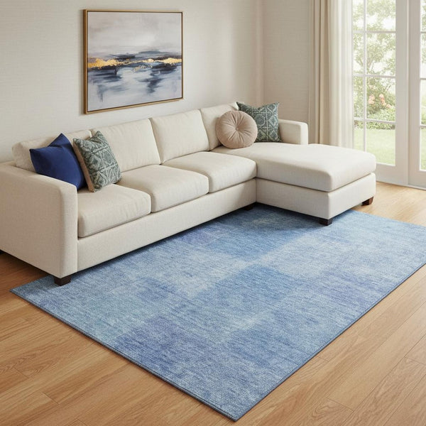 HomeRoots 9' X 12' Denim Blue & Ivory Washable Area Rug - Durable Patchwork Design with UV Protection & Style 655227
