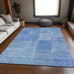 HomeRoots 9' X 12' Denim Blue & Ivory Washable Area Rug - Durable Patchwork Design with UV Protection & Style 655227