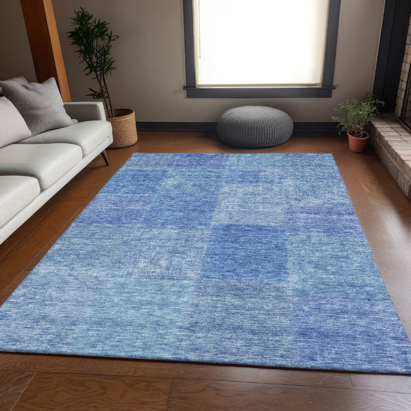HomeRoots 9' X 12' Denim Blue & Ivory Washable Area Rug - Durable Patchwork Design with UV Protection & Style 655227