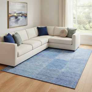HomeRoots 10' Denim Blue and Ivory Patchwork Area Rug - Washable, UV-Protected, Perfect for Homes with Kids! 655228