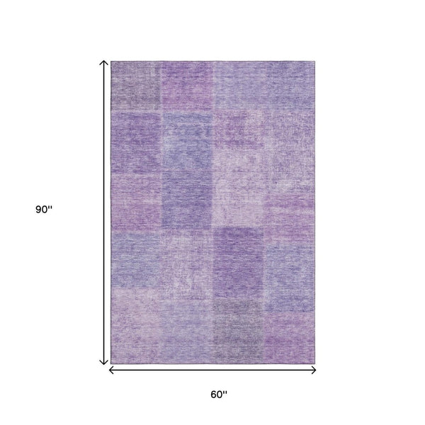 HomeRoots 5' X 8' Lavender & Purple Patchwork Area Rug - Durable, Washable, UV-Protected for High-Traffic Spaces 655230