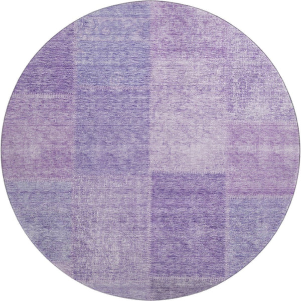 HomeRoots 8' Lavender and Purple Patchwork Round Rug - Washable, UV-Protected, Soft, Durable for High-Traffic Areas 655231