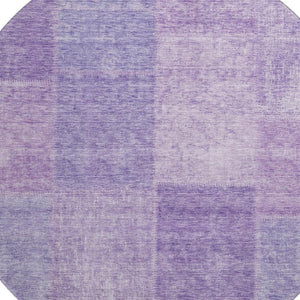 HomeRoots 8' Lavender and Purple Patchwork Round Rug - Washable, UV-Protected, Soft, Durable for High-Traffic Areas 655231