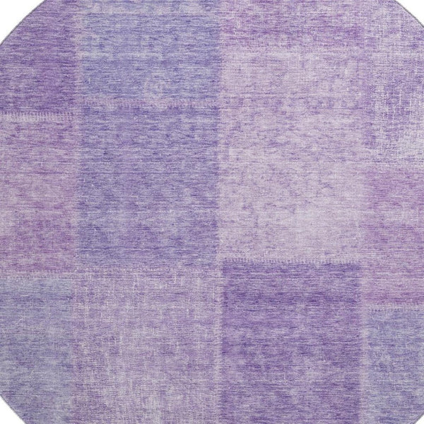 HomeRoots 8' Lavender and Purple Patchwork Round Rug - Washable, UV-Protected, Soft, Durable for High-Traffic Areas 655231