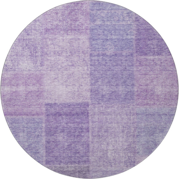 HomeRoots 8' Lavender and Purple Patchwork Round Rug - Washable, UV-Protected, Soft, Durable for High-Traffic Areas 655231