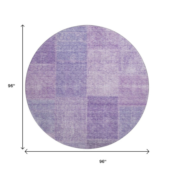 HomeRoots 8' Lavender and Purple Patchwork Round Rug - Washable, UV-Protected, Soft, Durable for High-Traffic Areas 655231