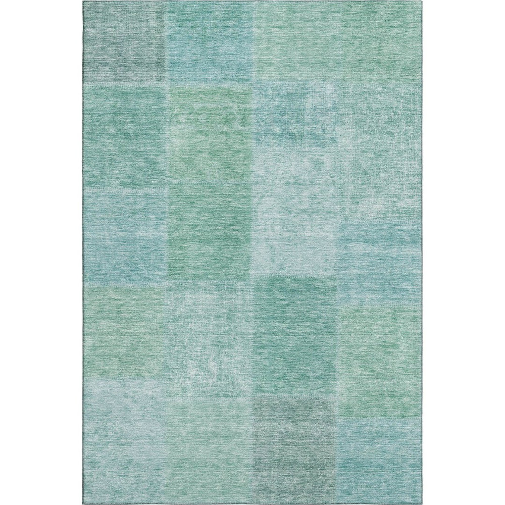 HomeRoots 5' X 8' Teal and Ivory Patchwork Area Rug - Washable, UV-Protected, Durable for High-Traffic Spaces 655236