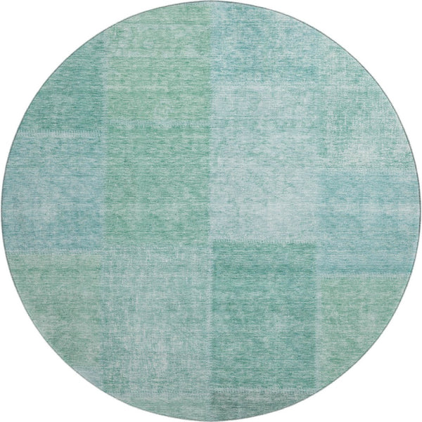 HomeRoots 8' Teal And Ivory Patchwork Round Rug – Washable, UV Protected, Ideal for Homes with Kids & Pets! 655237