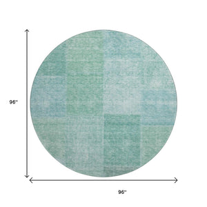 HomeRoots 8' Teal And Ivory Patchwork Round Rug – Washable, UV Protected, Ideal for Homes with Kids & Pets! 655237