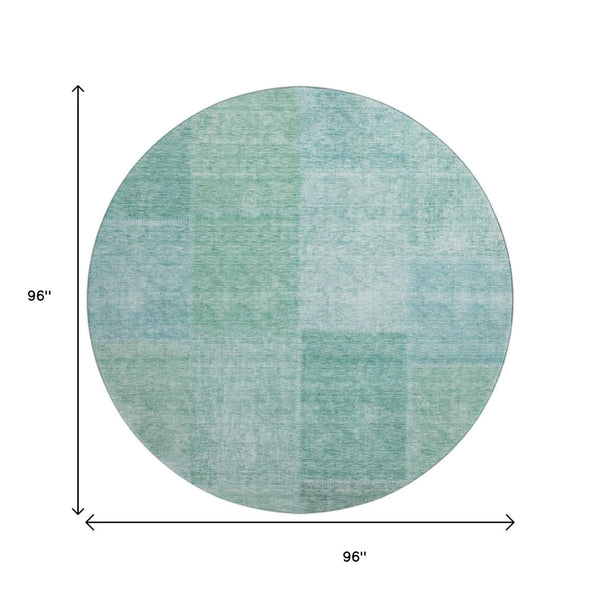 HomeRoots 8' Teal And Ivory Patchwork Round Rug – Washable, UV Protected, Ideal for Homes with Kids & Pets! 655237