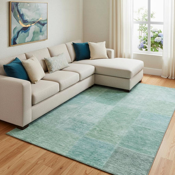 HomeRoots 8' X 10' Teal & Ivory Washable Area Rug - Durable, Stain-Resistant Design with UV Protection & Style 655238