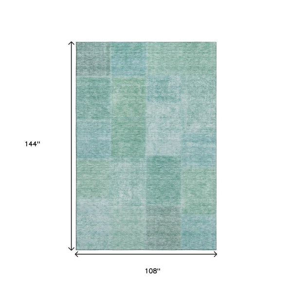 HomeRoots 9' X 12' Teal & Ivory Patchwork Area Rug - Durable, Washable, UV-Protected for Stylish Spaces! 655239