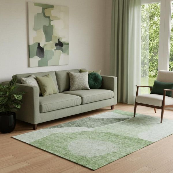 HomeRoots 5' X 8' Artichoke Green Abstract Washable Area Rug - Modern Design, UV Protection, Durable & Stylish! 655242